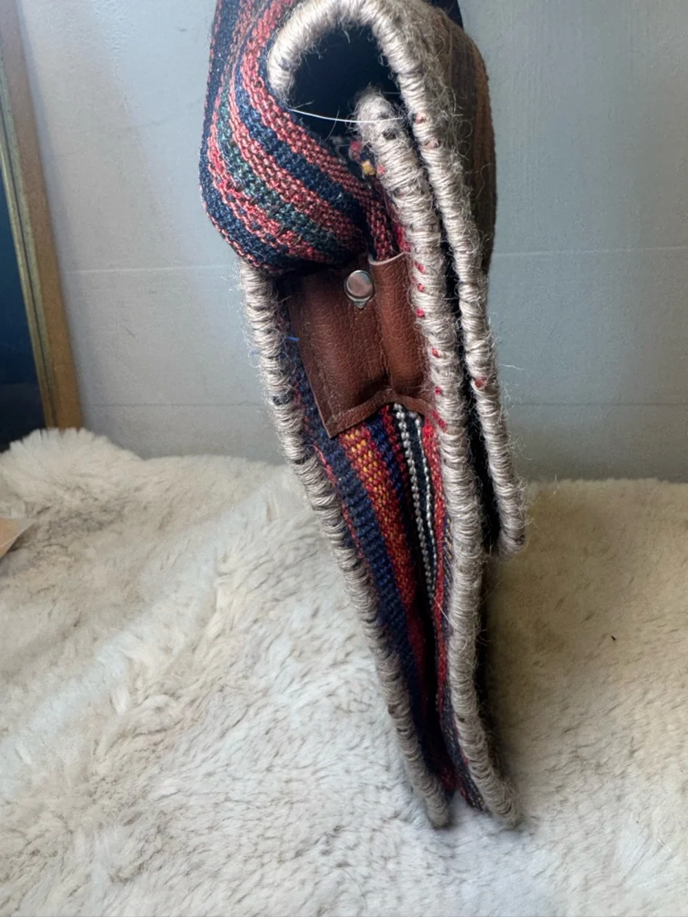 Vintage bohemian southwestern wool crossbody woven bag festival hippy Aztec boho